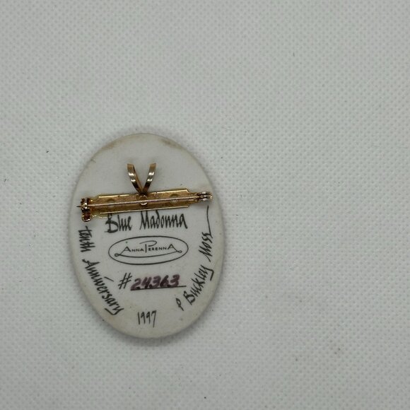 Anna Perenna Blue Madonna Porcelain Brooch Pendant 18th Anniversary 1997 - Picture 2 of 4
